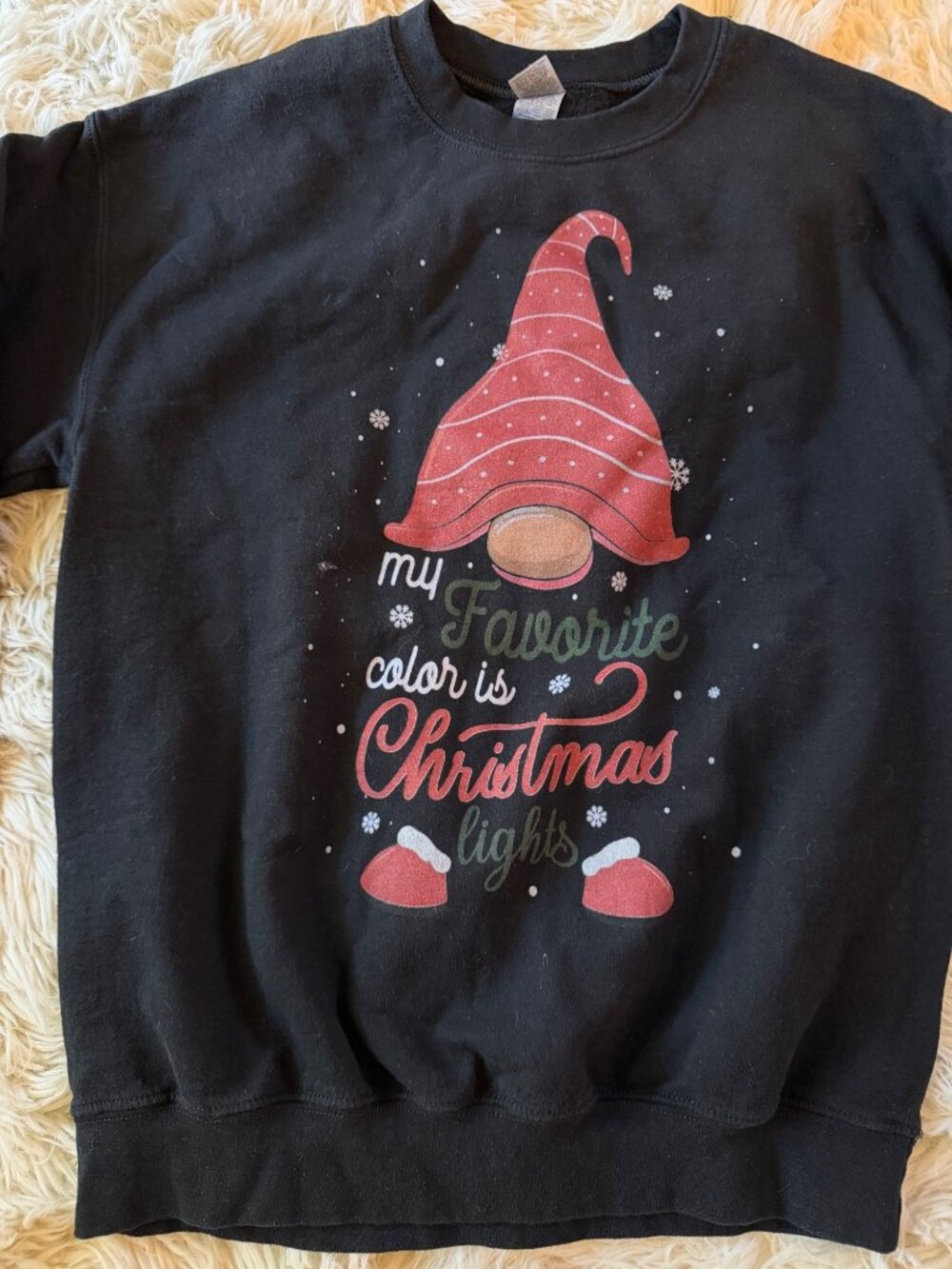 My Favorite Color Is Christmas Lights Gnome Graphic Black Sweatshirt Medium - Picture 2 of 4